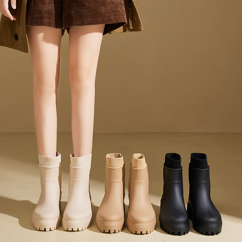 Damen Regenstiefel Wasserdicht | Elastische Kurzboots Elegant