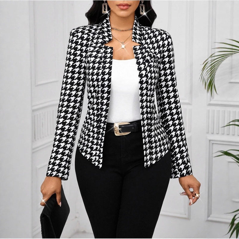 Damen Hahnentritt Blazer Mantel – Eleganter Herbst Winter Cardigan