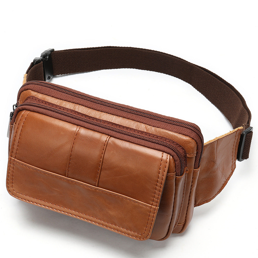 Men's Leather Crossbody Bag | Cowhide Waist Pack Outdoor