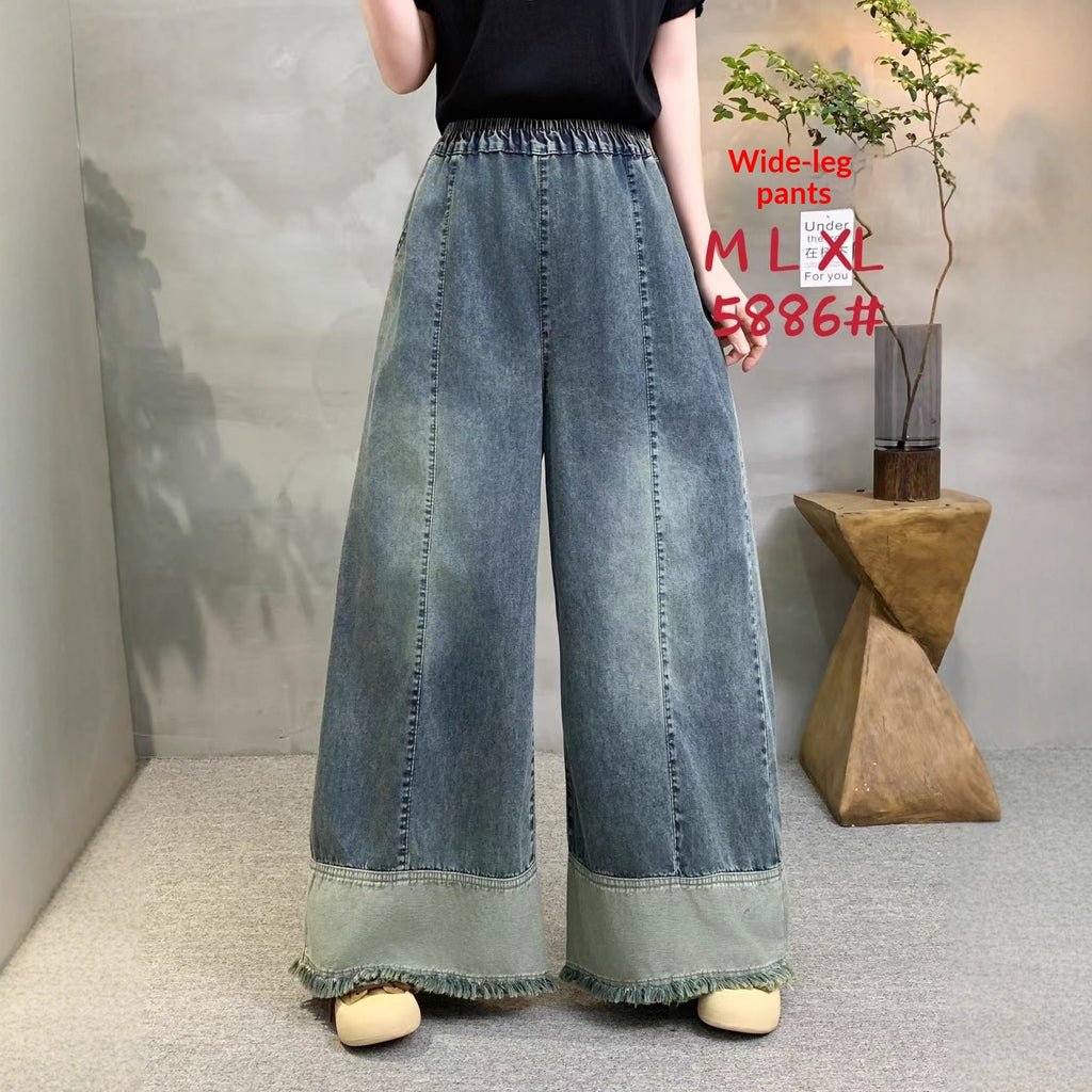 Women's High Waist Wide Leg Jeans with Elastic Waistband – Loose Fit Denim