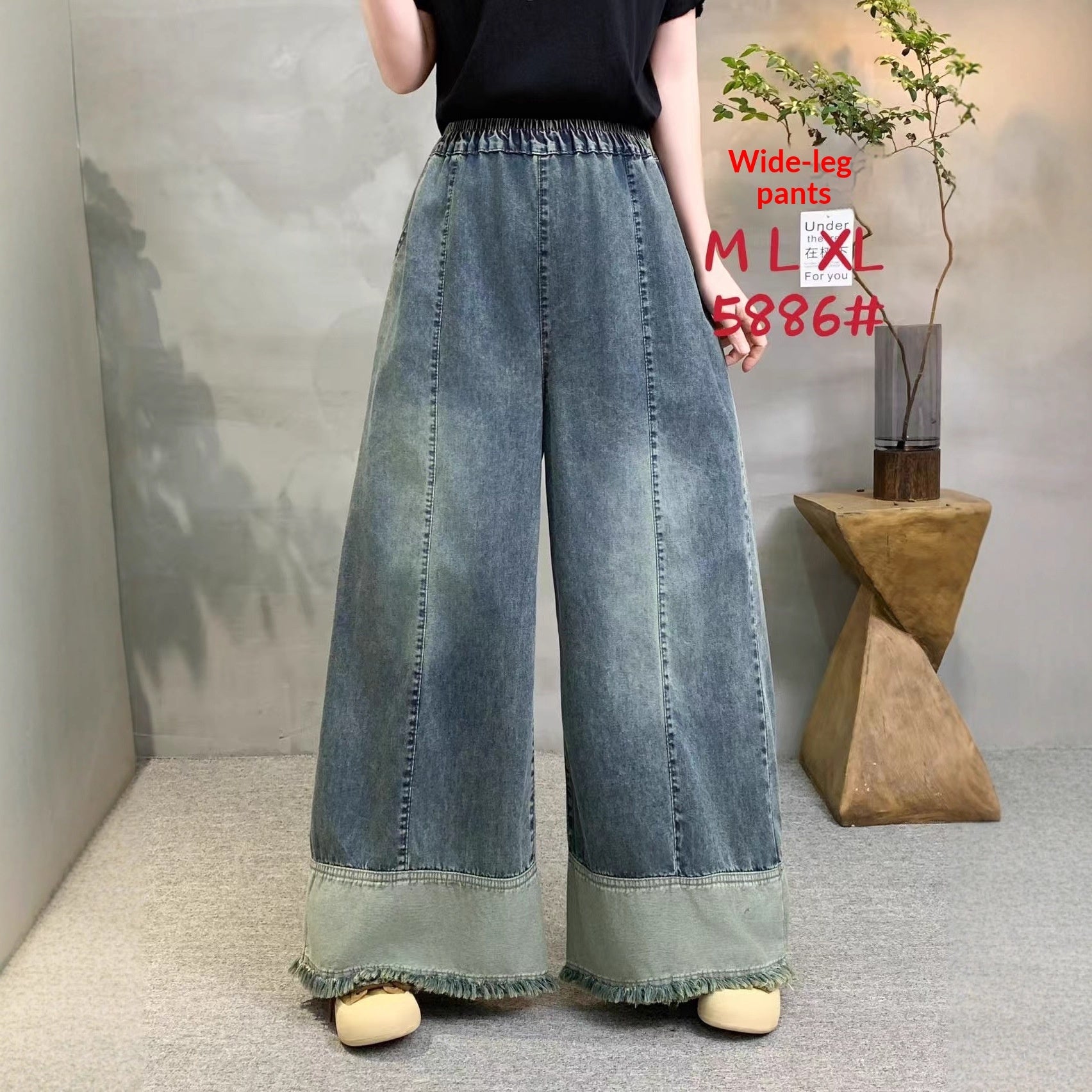 Women's High Waist Wide Leg Jeans with Elastic Waistband – Loose Fit Denim