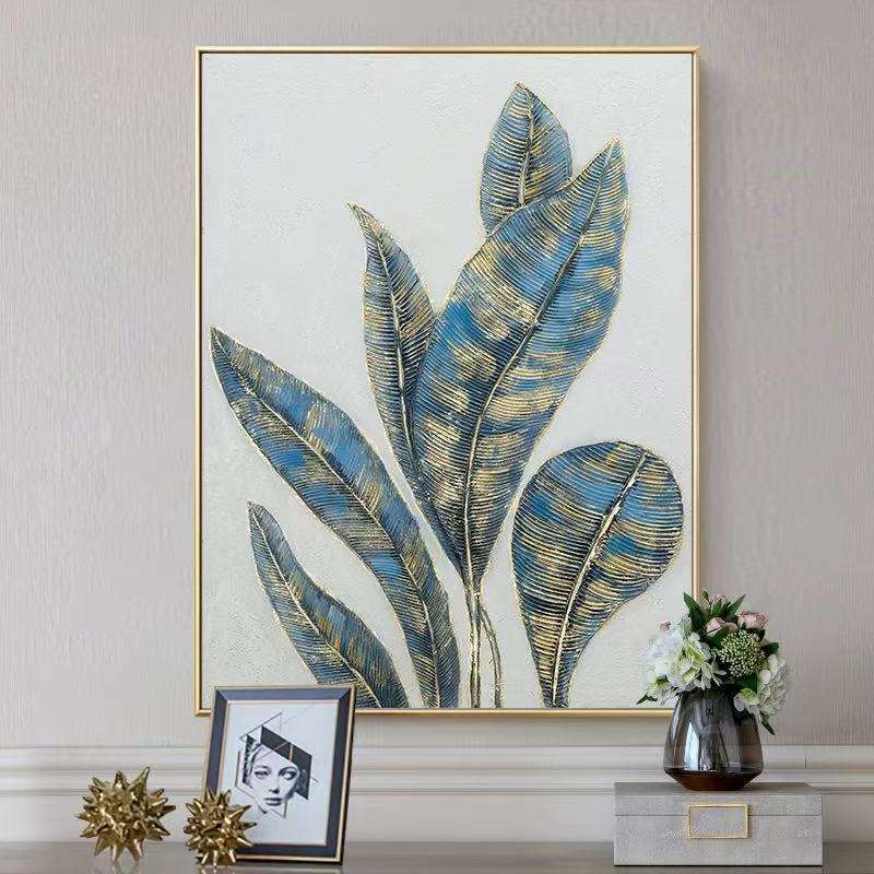 Golden Banana Leaves Oil Painting | Abstract Canvas Green Modern