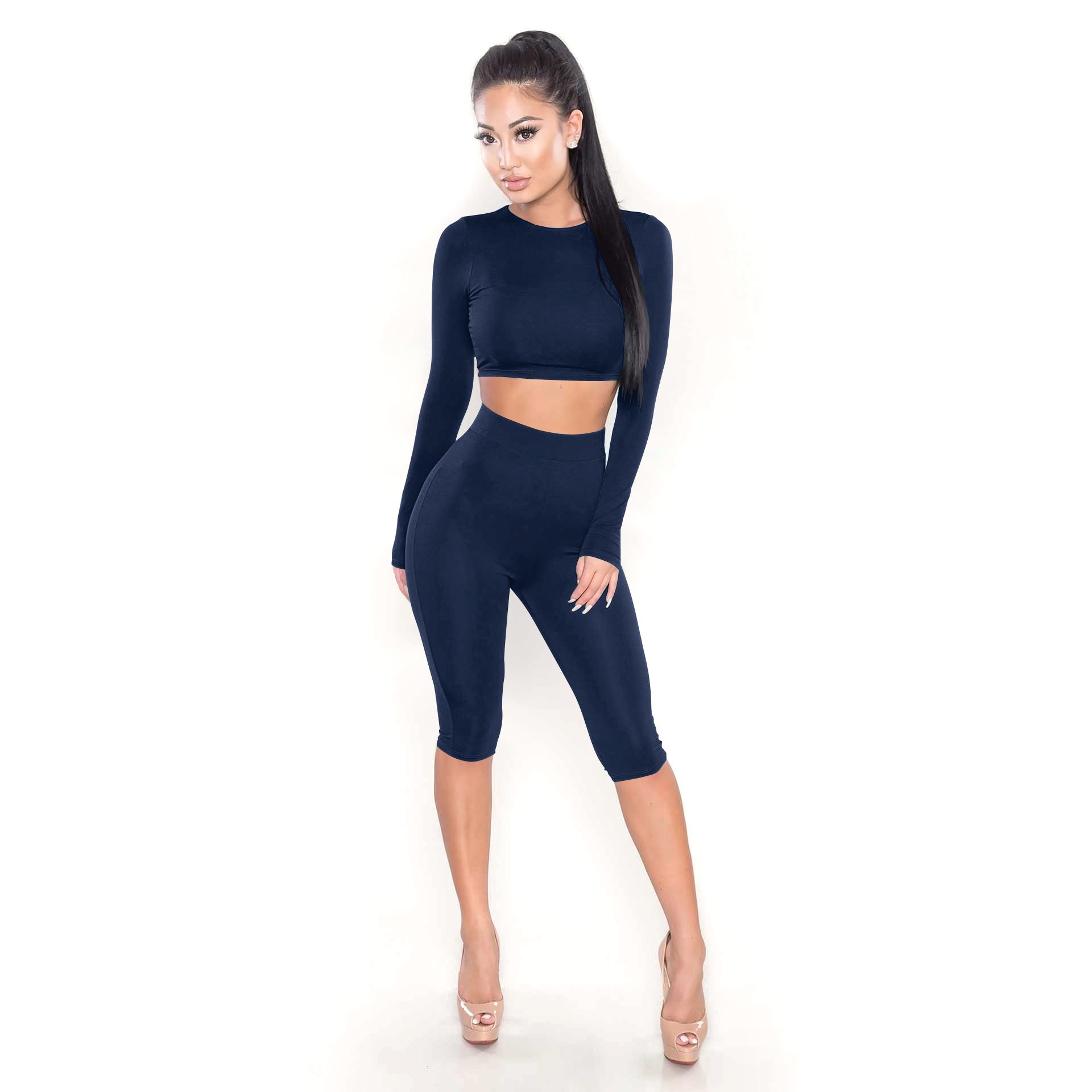 Women's Yoga Set Long Sleeve – High Waist Shorts Fitness Two-Piece