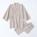 Kimono Pajama Set Cotton | Striped Women Men Loungewear