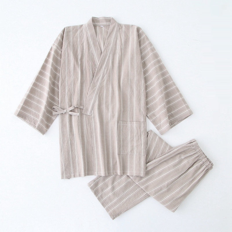Kimono Pyjama Set Baumwolle | Gestreift Damen Herren Loungewear