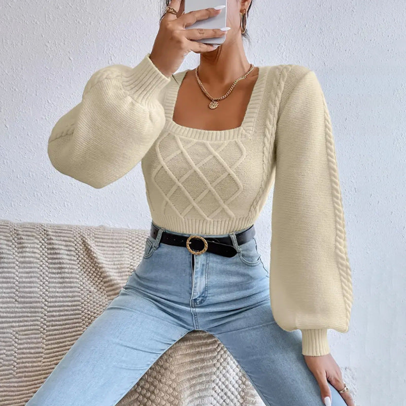 Damen Strickpullover | Eleganter Pullover mit Square Collar