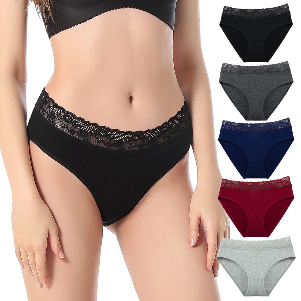 Women's High Waisted Cotton Briefs with Lace | Seamless Comfort**