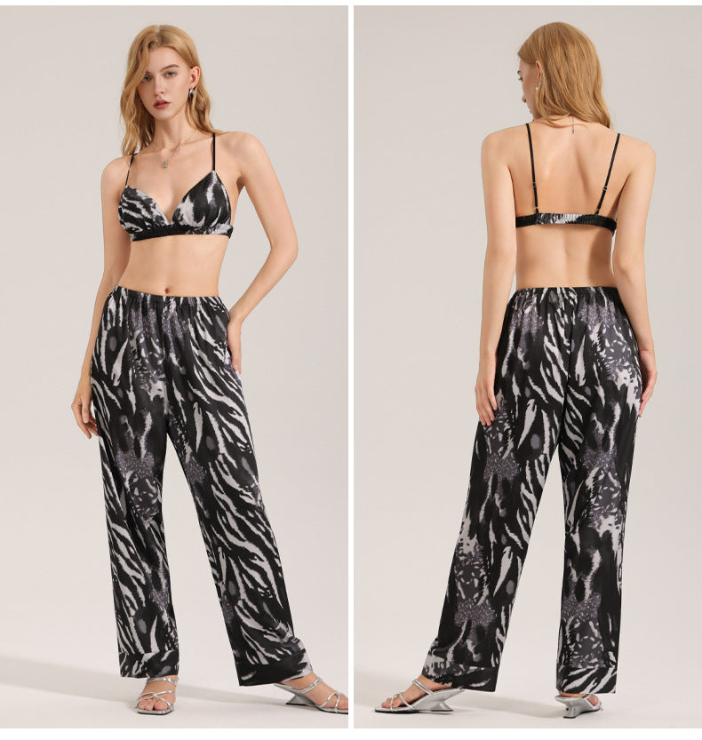 Women's Zebra Satin Pajama Set – Cami Top & Pants Summer Look