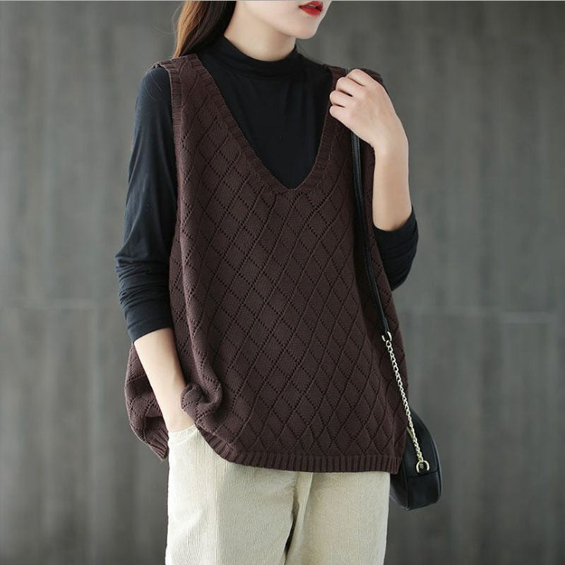 Damen Strickweste mit Cut-Out Muster – Retro, Locker & Stilvoll