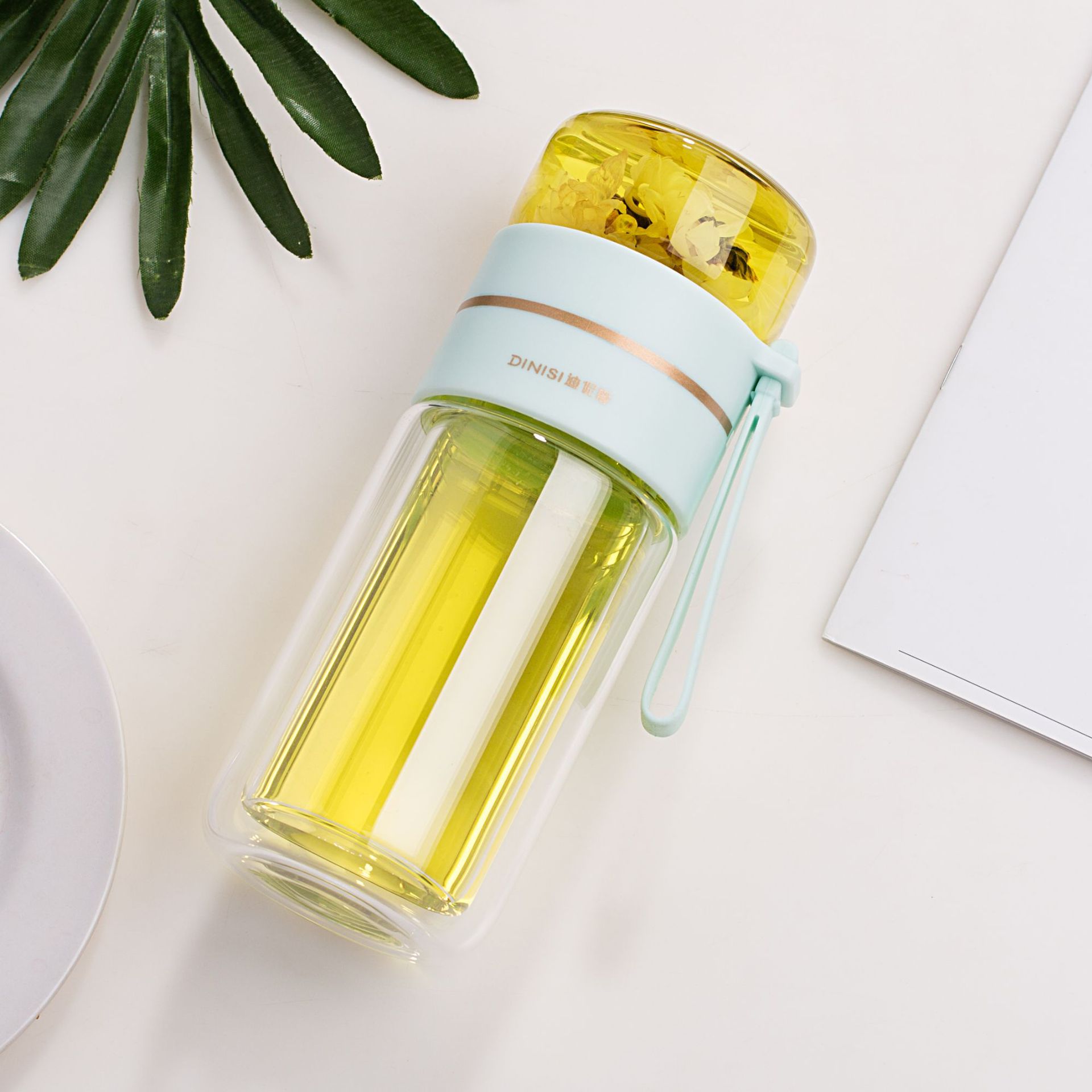 Double-Walled Glass Water Bottle with Tea Infuser – Leak-Proof Premium