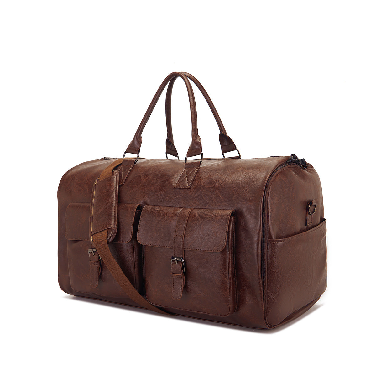 Travel Garment Bag Made of PU Leather – Foldable Garment Bag with Storage Compartments