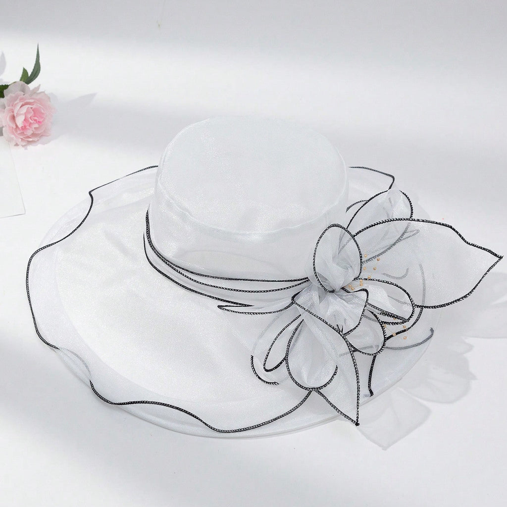 Elegant Chiffon Bucket Hat with Flowers – Lightweight Sun Protection Hat