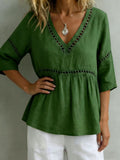 Women's V-Neck Top with Cut-Out – Fringes, Loose & Trendy