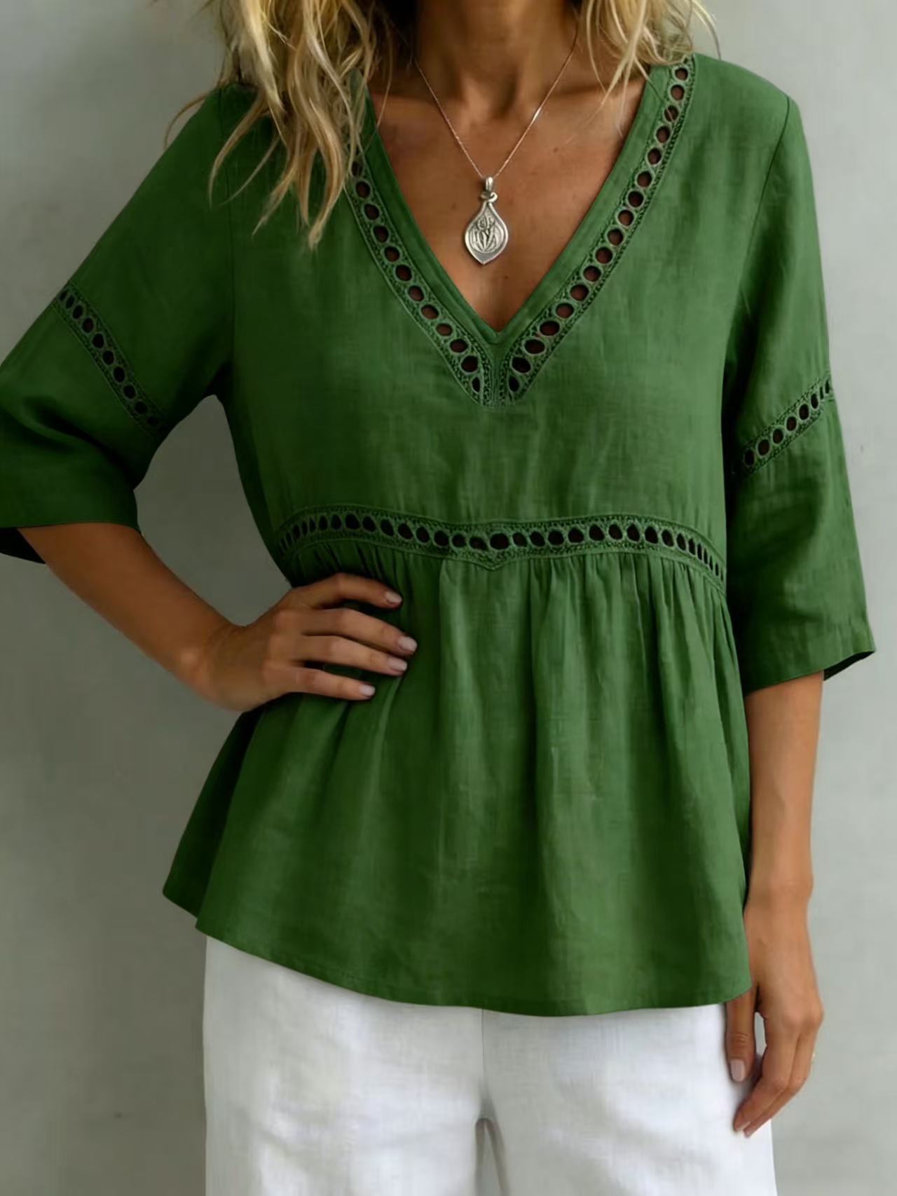 Women's V-Neck Top with Cut-Out – Fringes, Loose & Trendy