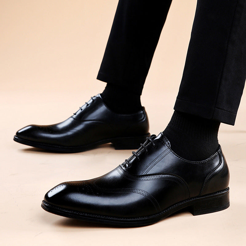 Men's Brogue Leather Shoes Pointed | British Elegant Business