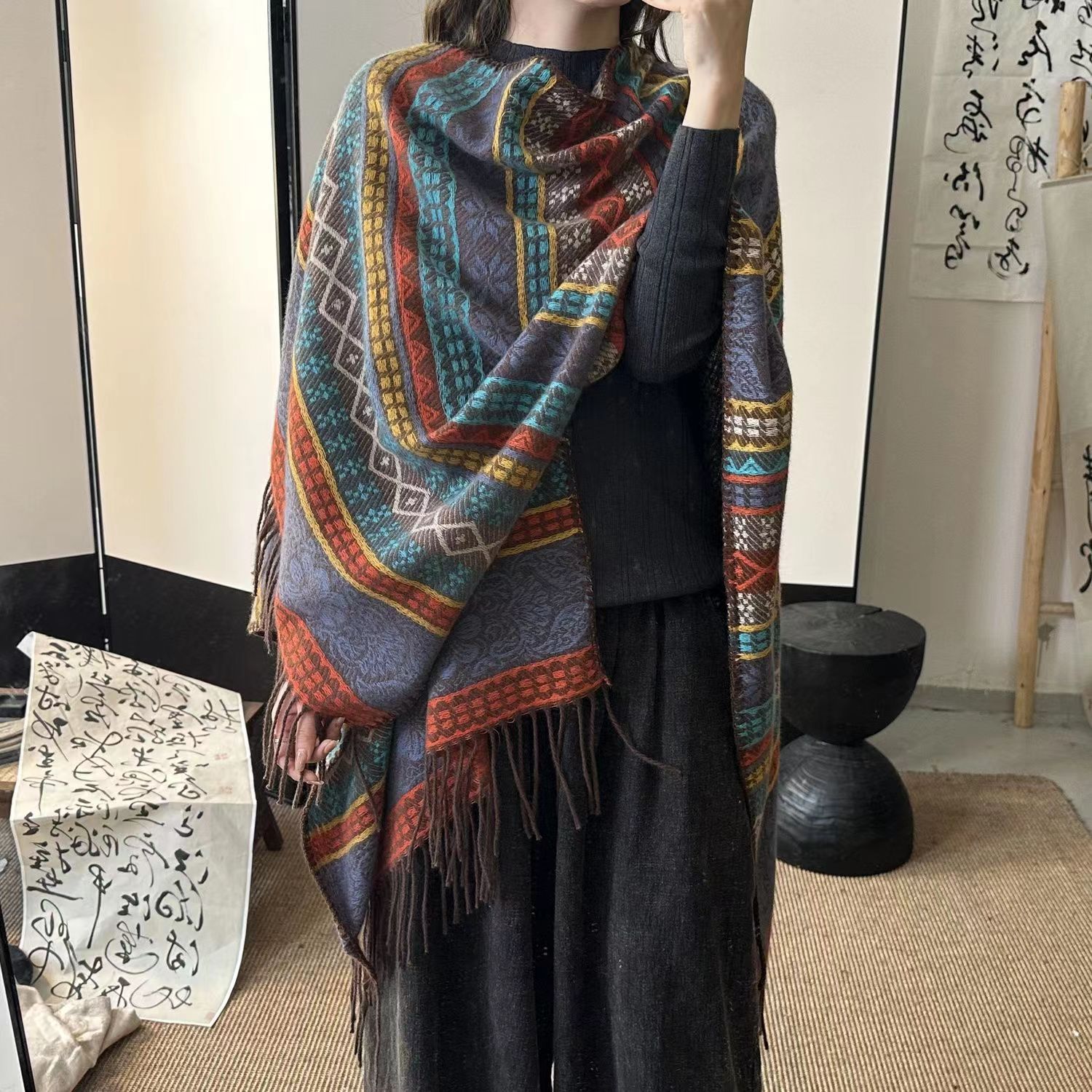 Women's Ethnic Poncho Scarf Cape Printed Warm Stylish