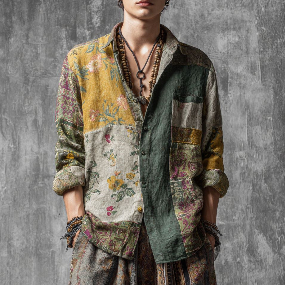 Men's Retro Shirt | Long Sleeve Floral Print Casual Look
