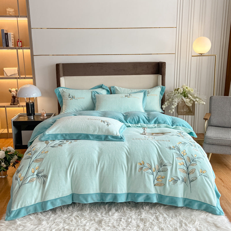 Milk Velour Bedding Set 4-Piece | soft warm elegant embroidery