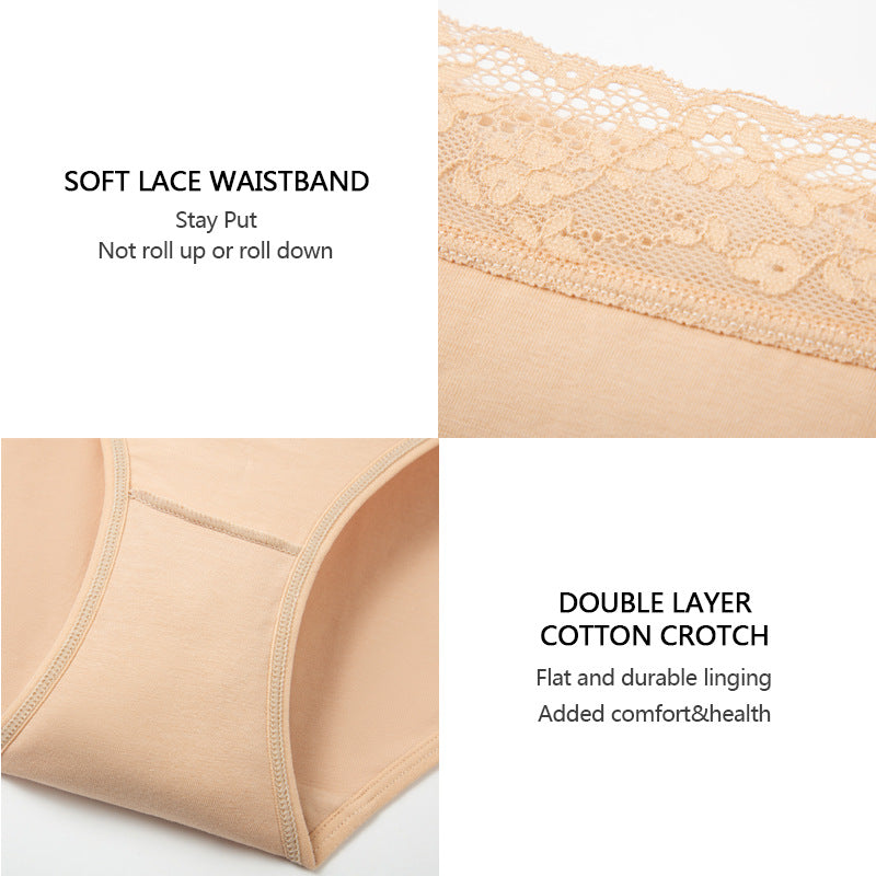 Women's High Waisted Cotton Briefs with Lace | Seamless Comfort**