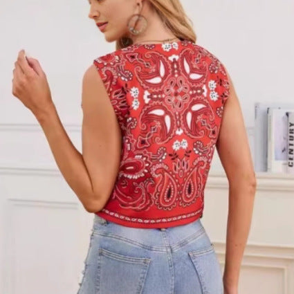 Damen Batik Baumwollweste – Rundhals, Locker & Modern Casual
