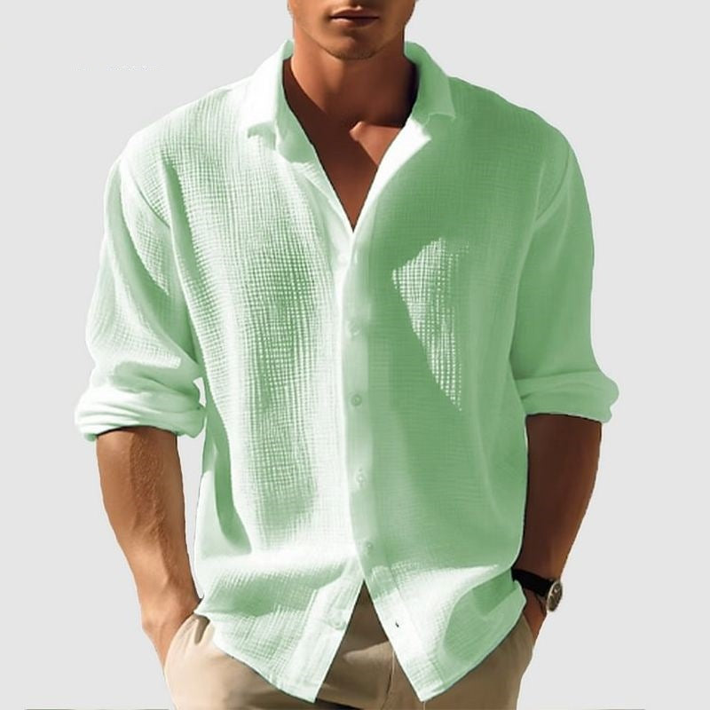 Men's Long-Sleeved Shirt Lapel | Casual Business Plain Spring Autumn