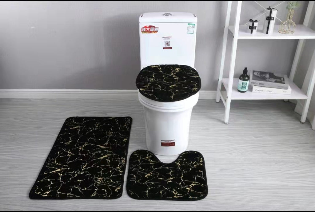 3-piece bath mat set | Toilet mat set non-slip absorbent