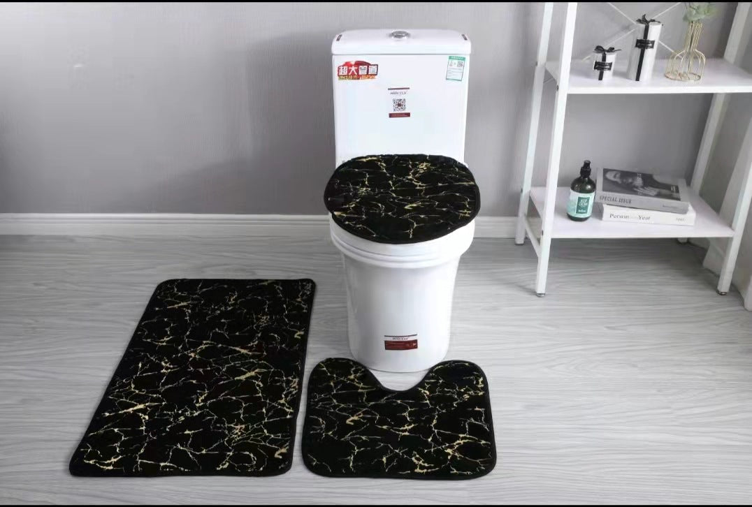 3 teiliges Badmatten Set | WC Garnitur rutschfest saugfähig