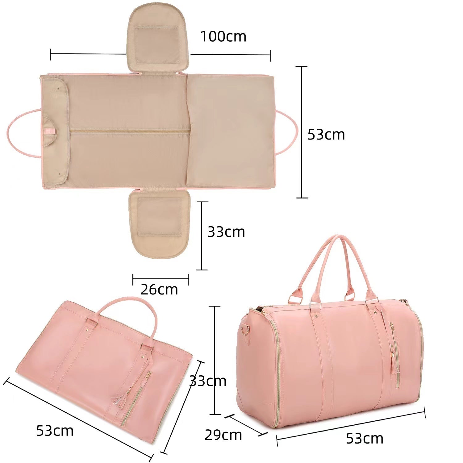 Women's Travel Bag PU Leather Foldable Large Carry-on Elegant