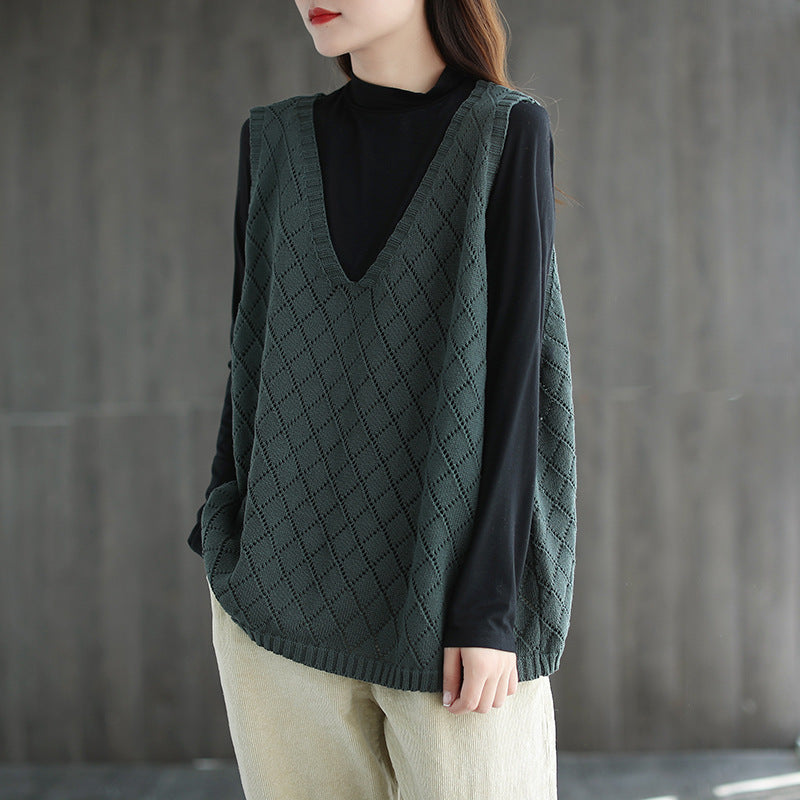Damen Strickweste mit Cut-Out Muster – Retro, Locker & Stilvoll