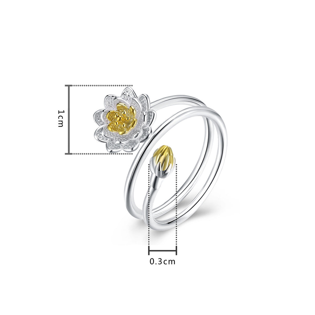 Lotus ring, silver ring, women's ring, Japan and South Korea