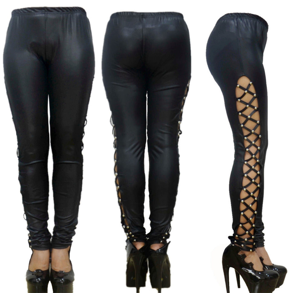 Women's Punk Faux Leather Cropped Pants – Patent Leather Look Trend Pants