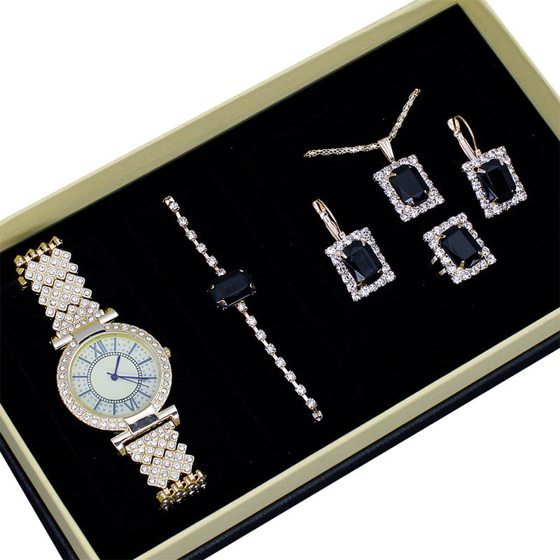 Luxury Women's Watch & Jewelry Set with Roman Design – Rhinestone Watch & Bracelet