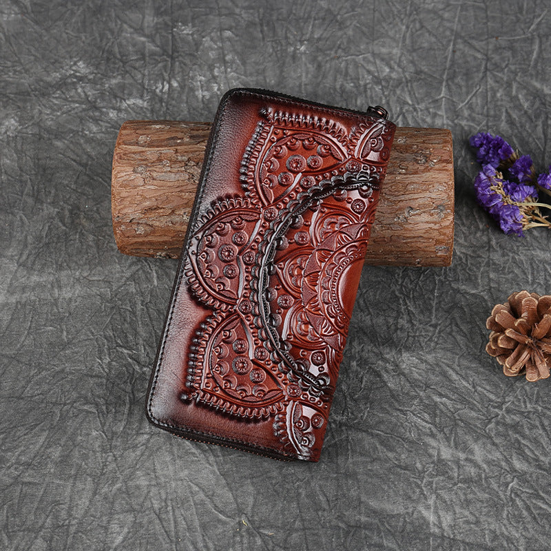 Women's Embossed Leather Long Wallet – Elegant Clutch Purse