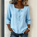 Women's Blouse with Print, Lacing & Square Neckline – Mid-Sleeve