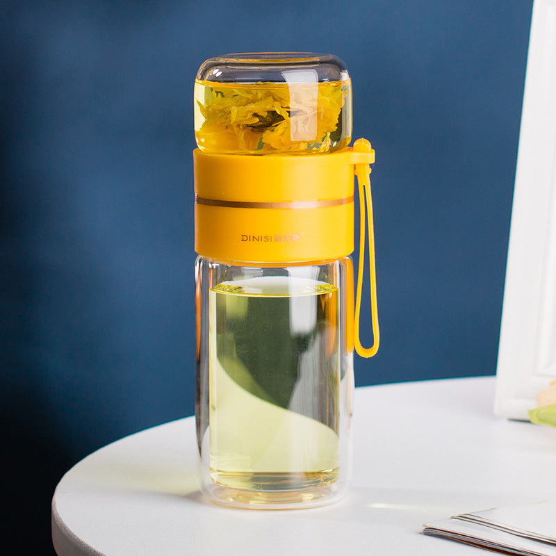 Double-Walled Glass Water Bottle with Tea Infuser – Leak-Proof Premium