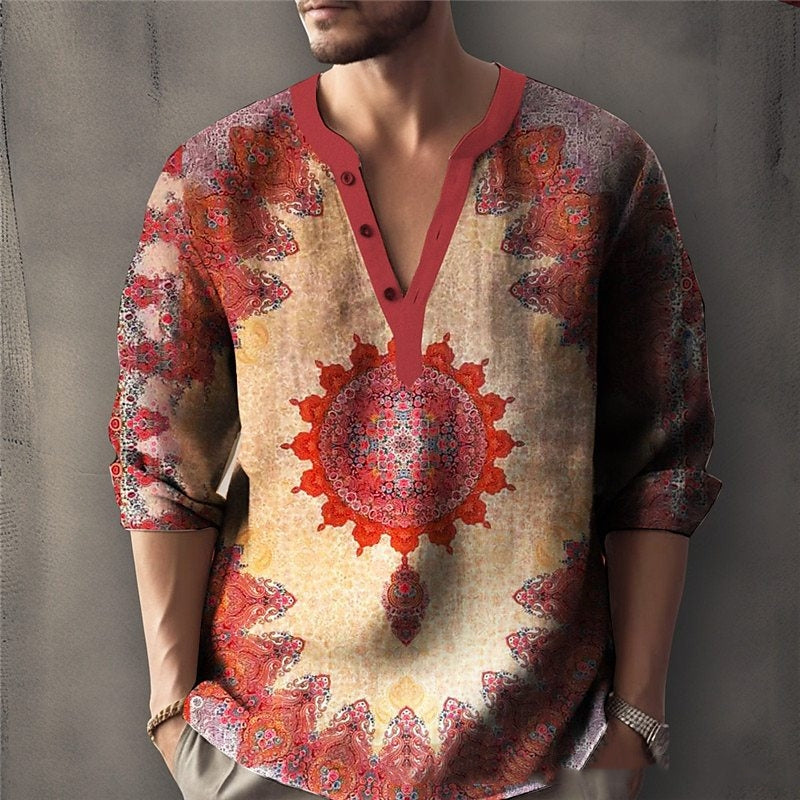 Men's V-Neck Sweater | Jacquard Knit Relaxed Modern