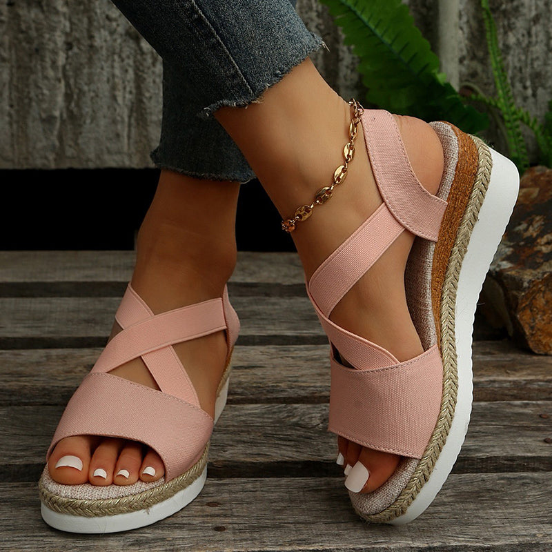 Damen Keilsandalen Gladiator | Kreuzriemen Plateau Sommer Schuhe