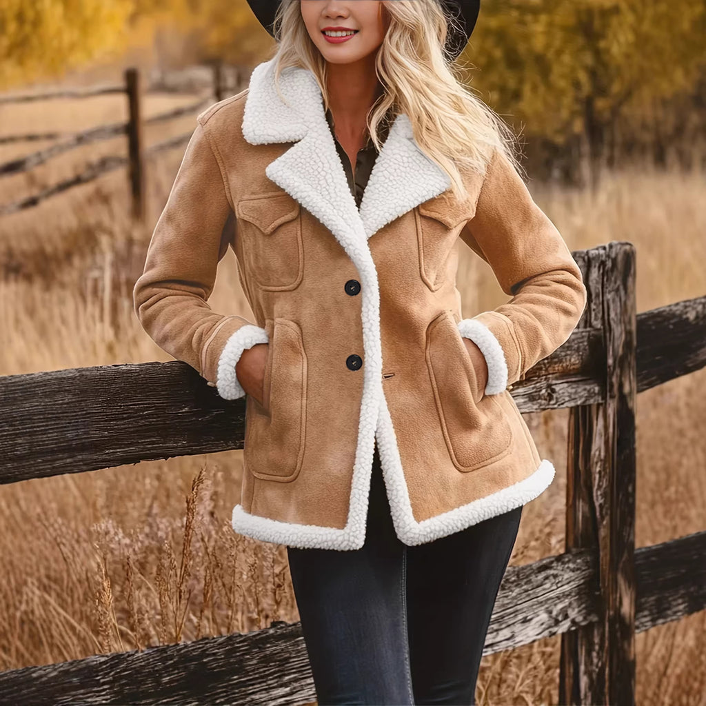 Women's Retro Faux Fur Coat with Pockets – Autumn & Winter Elegant