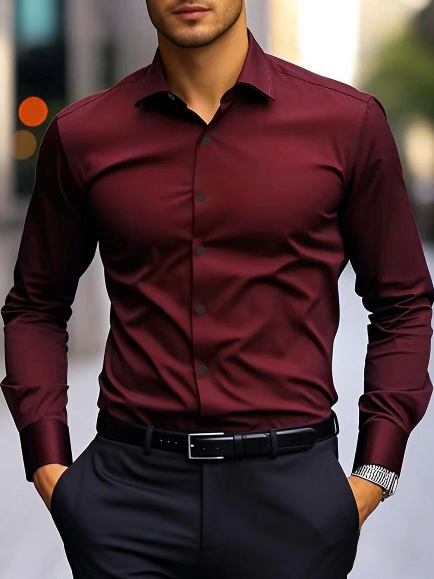 Men's White Business Shirt | Slim Fit Long Sleeve Office Shirt Elegant