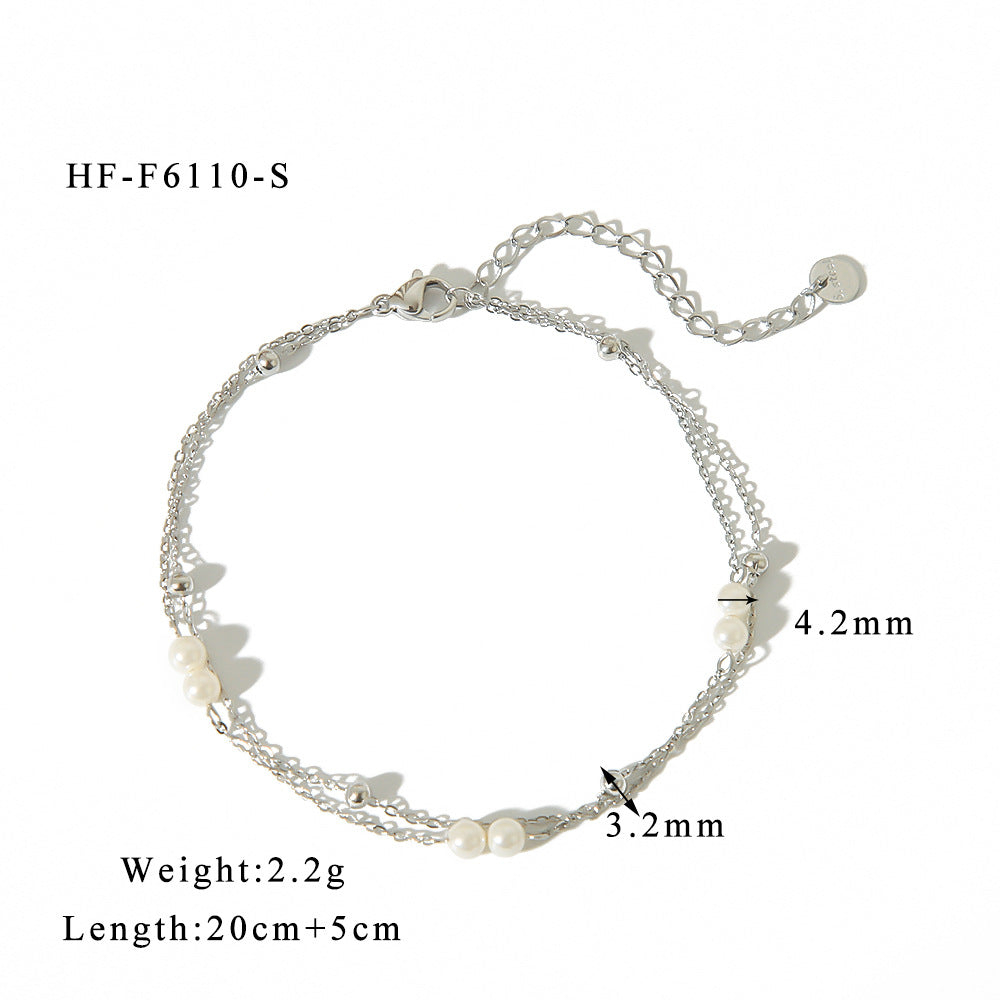 Double-Layered Pearl Anklet – Multi-Strand Women's Anklet in a Creative Boho Design