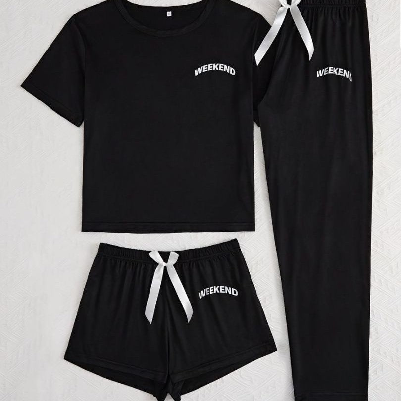Schwarzes Damen Pyjama Set | 3-teilige Moderne Homewear