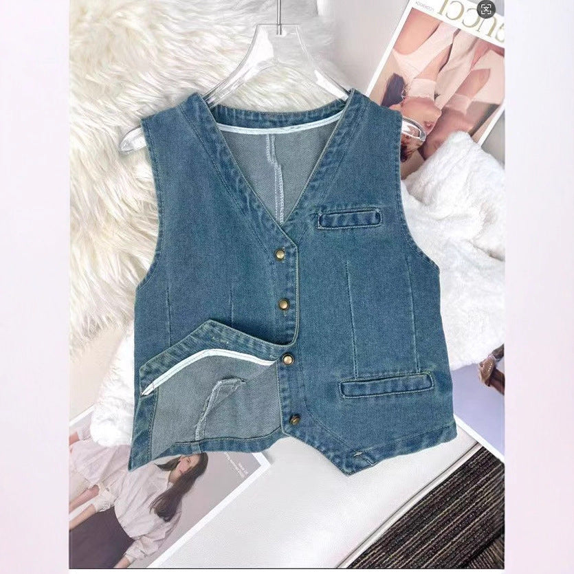 Damen Denim Mini-Weste – Gewaschen, Trendy & Modern