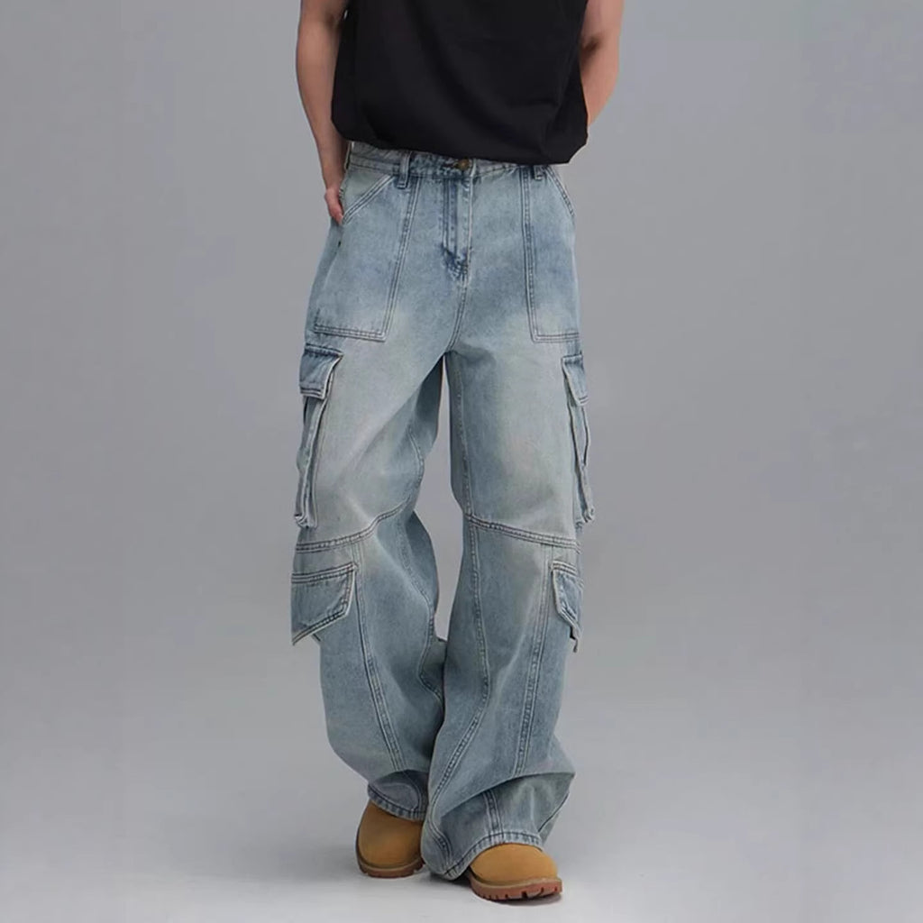 Men's Workwear Jeans Wide Leg – Multi Pocket Denim Pants