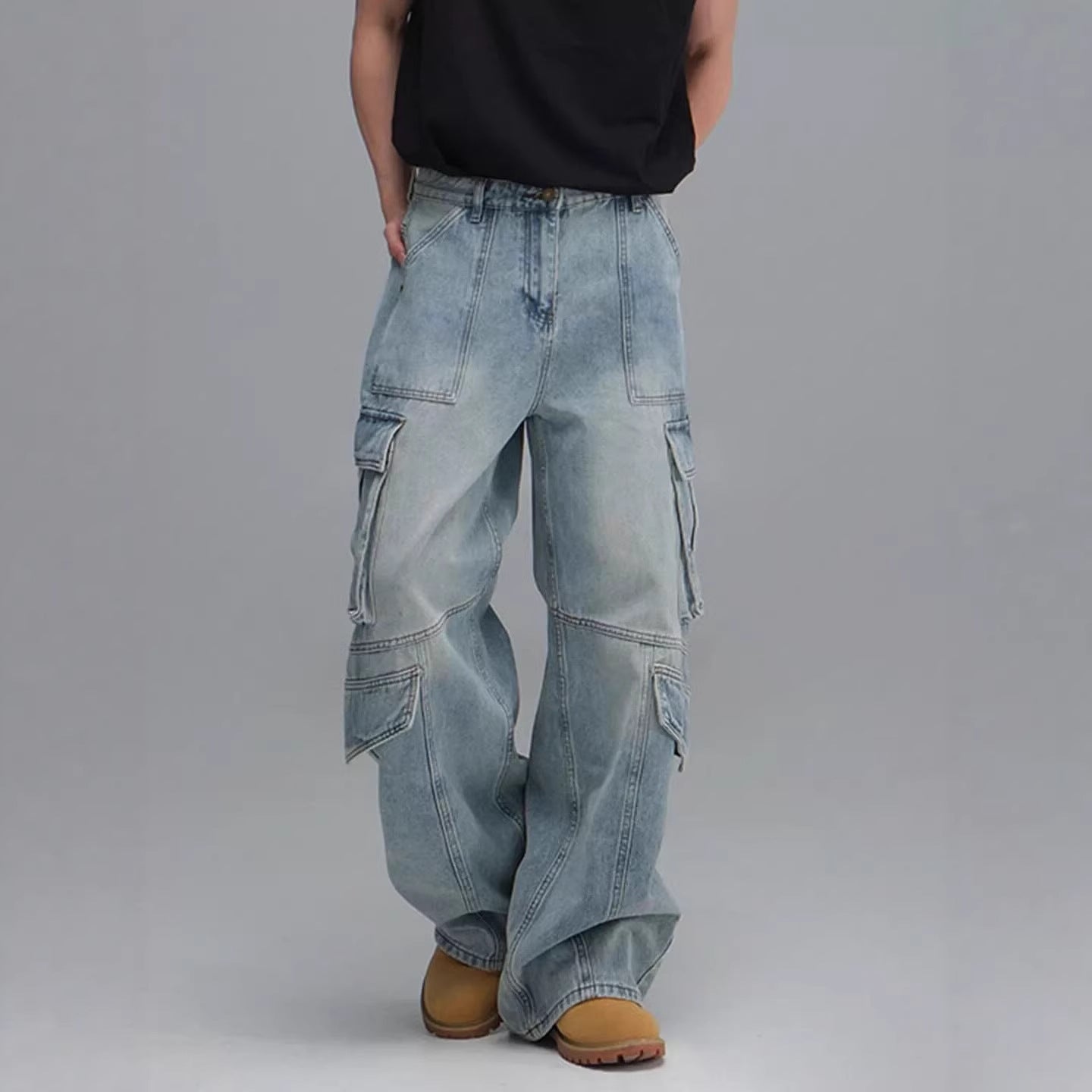 Men's Workwear Jeans Wide Leg – Multi Pocket Denim Pants