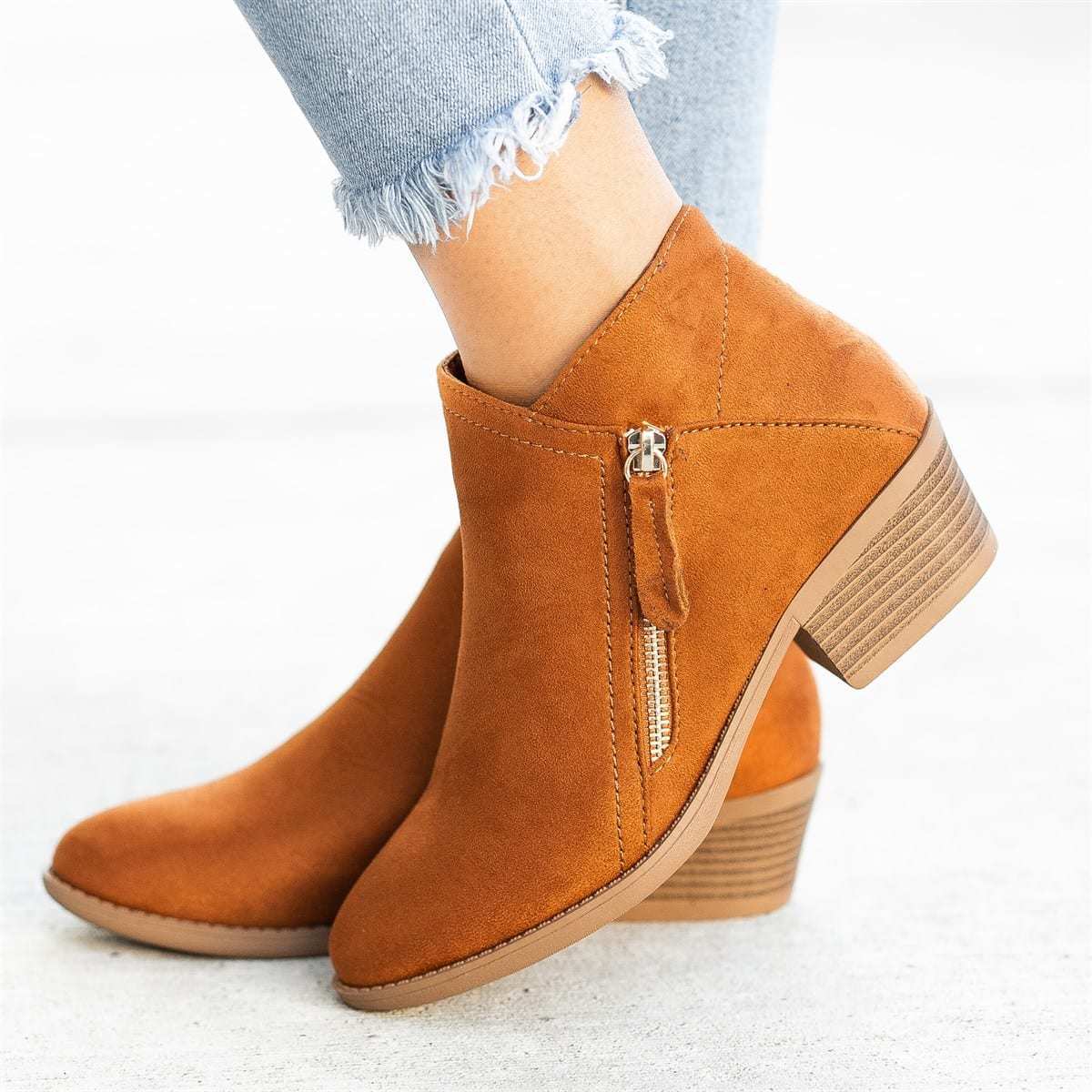 Women's Low Heel Ankle Boots – Comfortable & with Side Zipper