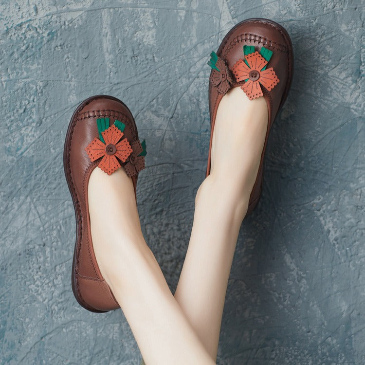 Women's Leather Loafers Ethno | Handmade Retro Floral Comfortable