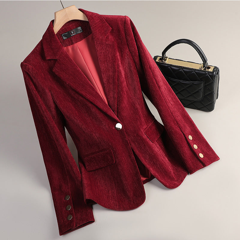 Damen Samt Blazer Slim Fit – Eleganter Gold Velvet Business Look