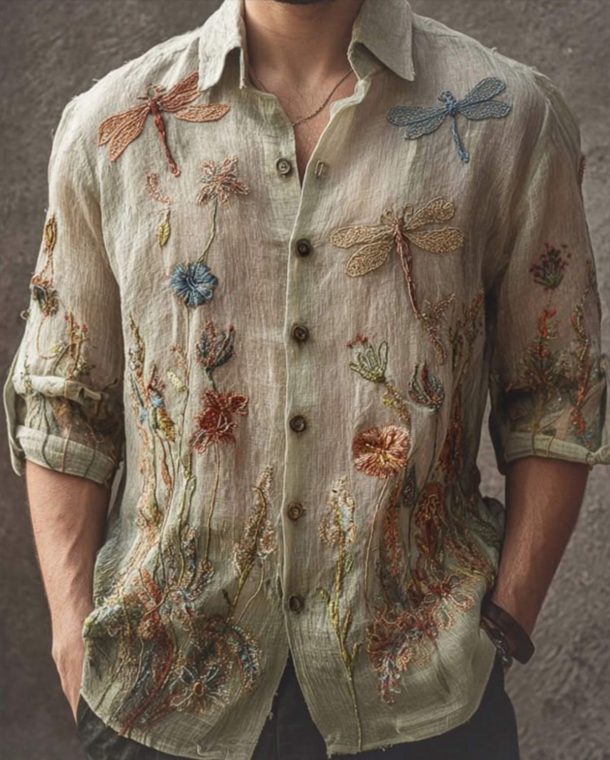 Men's Retro Shirt | Long Sleeve Floral Print Casual Look