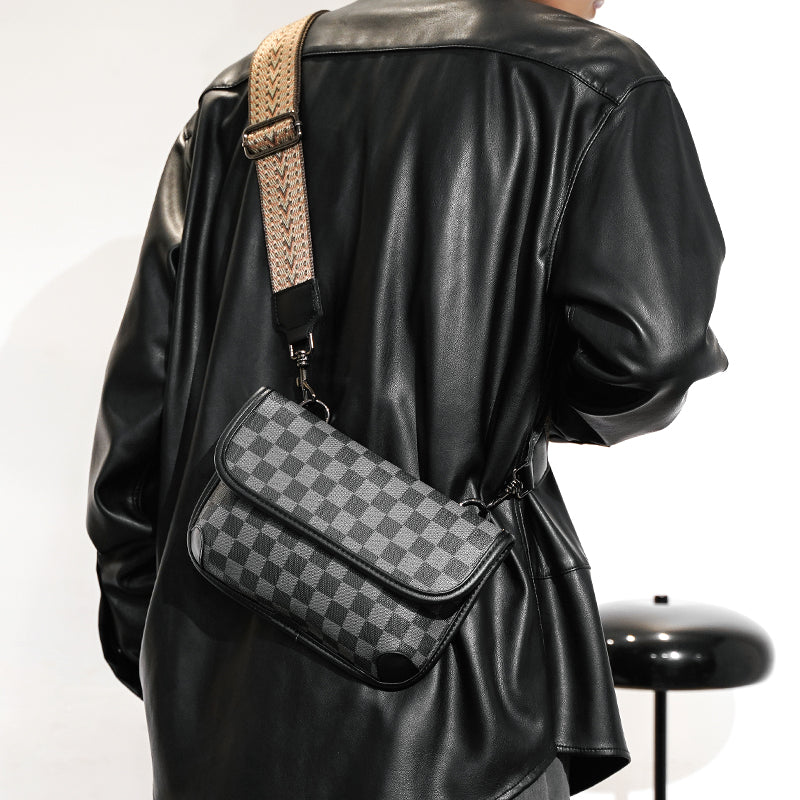 Men's Leather Shoulder Bag Check | Crossbody Street Messenger Bag