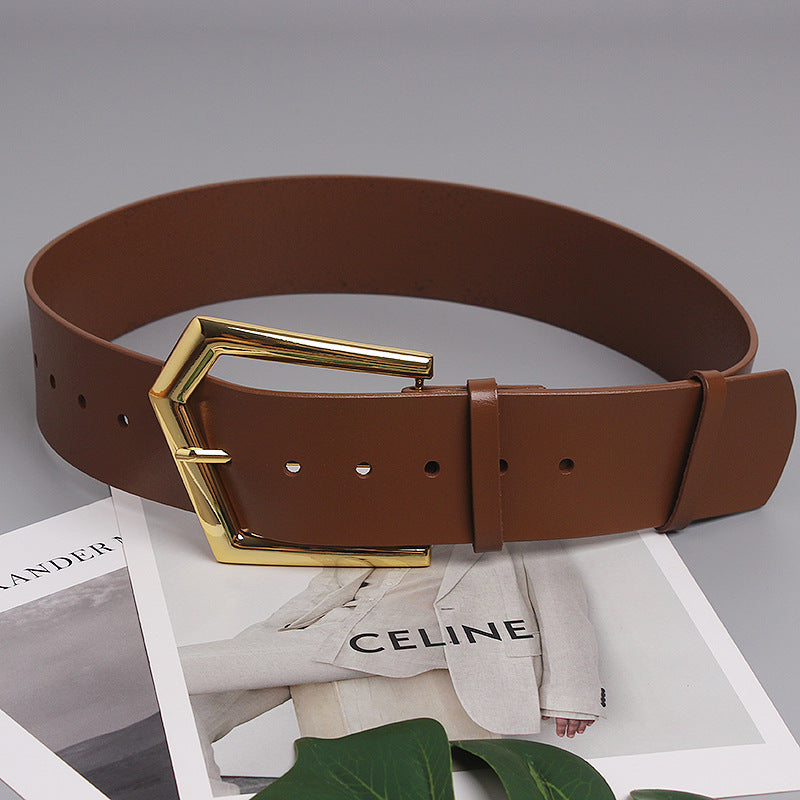 Women's Wide Belt Cowhide Elegant | Large Buckle Luxury Style
